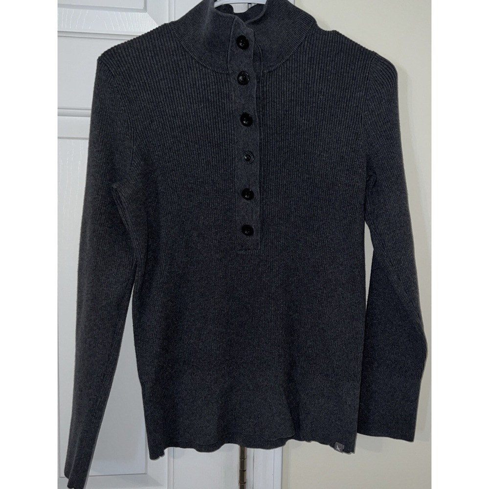 Eddie Bauer Womens Sweater Large Ribbed 1/2 Button Pullover Chest 30" Length 22"